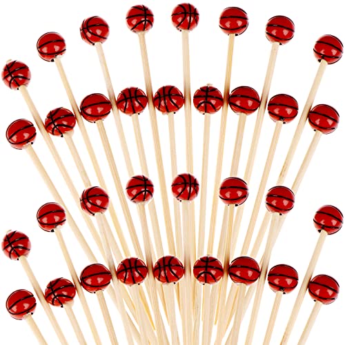 100 Bamboo Cocktail Picks 4.7 Inch Sports Ball End