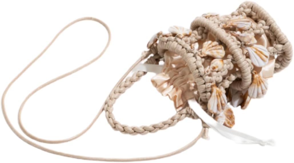UMREN Women Seashell Straw Bucket Bag Handwoven Straw Clutch Purse Summer Beach Bag Shell Shoulder Bag for Party Vacation - Image 4