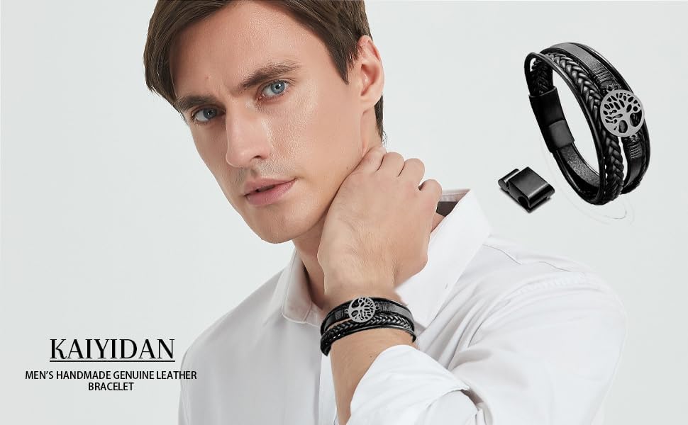 Mens Leather Bracelet,Tree Of Life Mens Tiger Eye Bracelet,Mens Beads Bracelet, Genuine Leather Bracelets Gifts for Men - Image 8