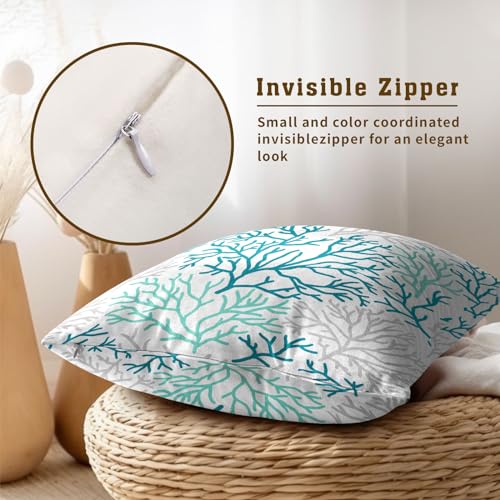 Mweet Teal Blue Coral Pillow Covers 18X18 Inch Summer Ocean Sea Coastal Decorative Throw Pillow Cases Set of 2 for Couch Sofa Bench Living Room Bedroom Home Decor - Image 5