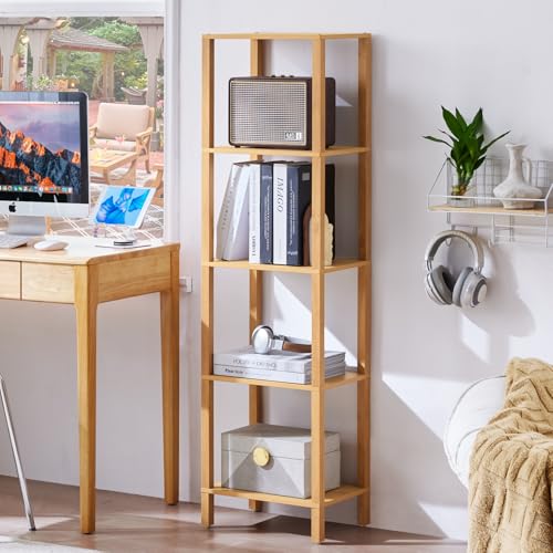 YUFAM 54in Tall Bookshelf 5-Tier Small Narrow Bookcase, Skinny Book Shelf for Small Space, Farmhouse...