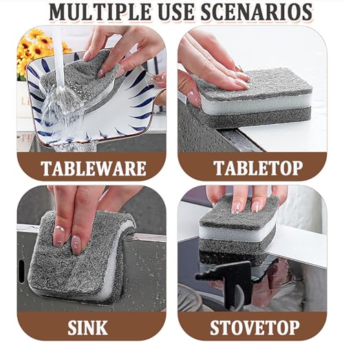 Image of Taeku Natural Kitchen Sponge, 6 Pack Heavy Duty Scrub Cellulose Sponge Premium Multifunction Eco Friendly Cleaning Sponges for Dishes (Grey)