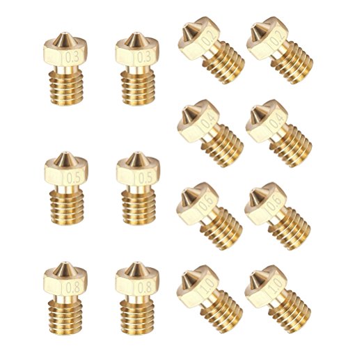 POKIENE 14 Piezas Boquilla de Latón 3D M6 Extrusora de Alambre Cabezal de Impresión para Impresora 3D, 7 Tamaños Diferentes 0.2 MM, 0.3 MM, 0.4 MM, 0.5 MM, 0.6 MM, 0.8 MM, 1.0 MM