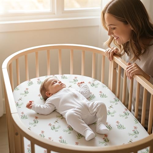 Image of Gllquen Baby Bassinet Sheets 4 Pack, Breathable Cozy Fitted Mattress Sheet | 32 inchx16 inch Soft Baby Sheets for Boys Girls, Compatible with Halo, Snoo, Uppababy, Universal fitted,Baby Gift,