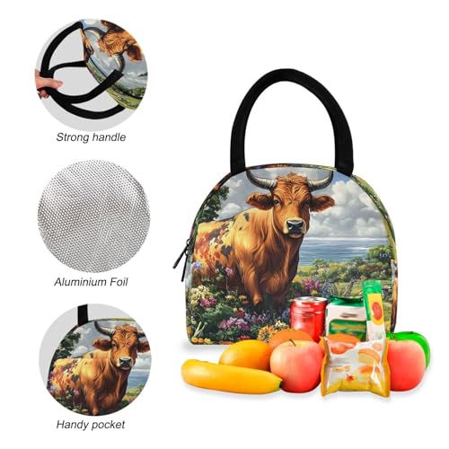 Farm Cow Print Backpack Set with Lunch Bag, Large Capacity Travel Backpacks and Lunch Box Insulated for Commute Hiking Picnic4