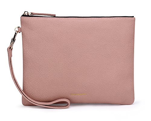 DORIS&JACKY Lambskin Leather Wristlet Clutch Purse For Women Large Soft Designer Wallet With...