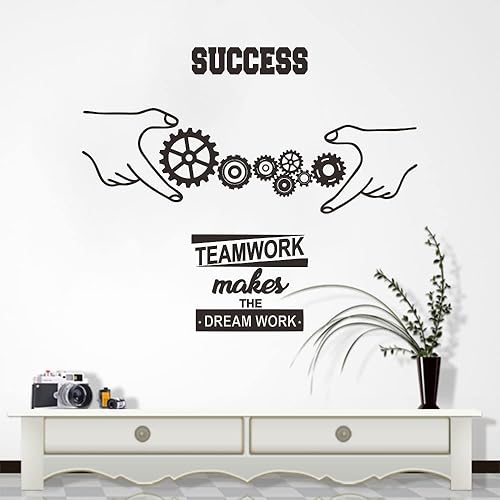 Miniatura 4 de ANFRJJI Adhesivo de pared de trabajo en equipo y éxito, calcomanía de PVC extraíble para decoración de oficina, cita con diseño de engranajes