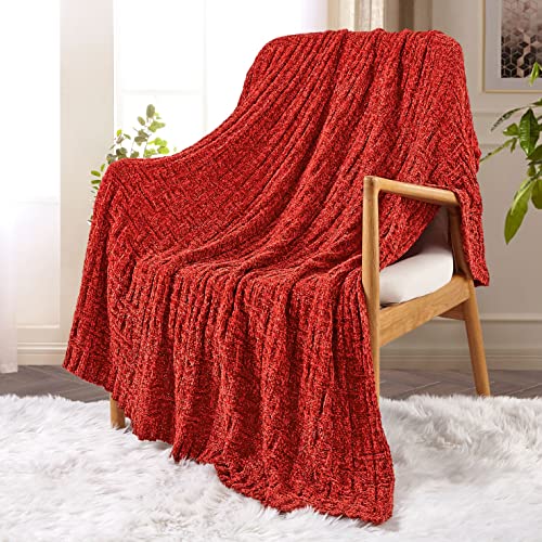 Milvowoc Fluffy Chenille Knitted Throw Blanket 50 X 60 Inch Impressive Texture Rust Chenille Knit Blanket For Bed Sofa Couch Chair And Living Room #TOP18