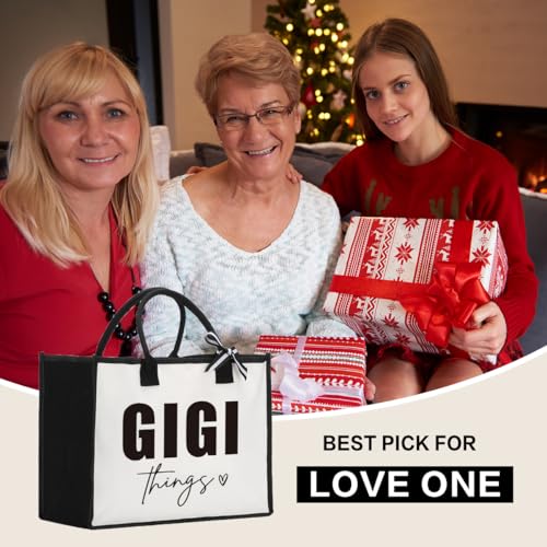 FBCCZEY Gigi Gift Christmas Mother's Day Birthday Retirement Appreciation Thank You Gifts for Grandma Grandmother, Foldable Reusable Grocery Bags With Handles, Gigi Things Tote Bag Gigi Purses