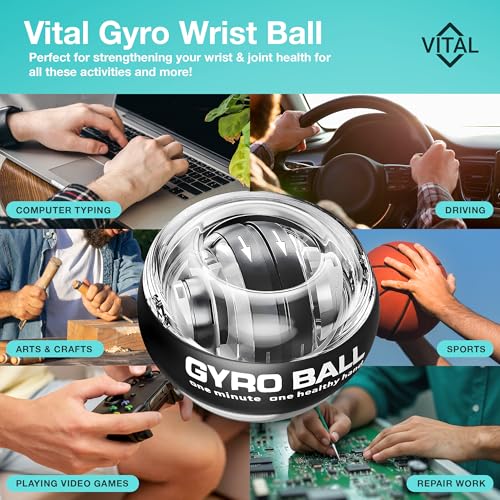Vital Wrist Ball Exerciser Gyro Ball Hand Gyroscopic Wrist Strengthener & Forearm Trainer with Zinc Rotor Grip Strength Training, Wrist Exerciser & Arm Exercise Equipment (Clear Without LED Lights) by FREEZE2TRIM - Image 3
