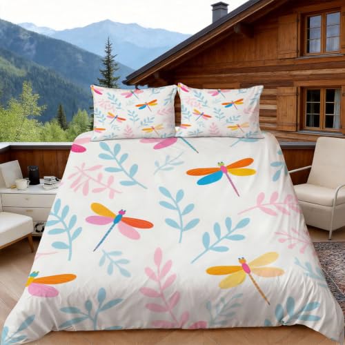 Housse de couette 220x240 libellule 2 personnes en microfibres