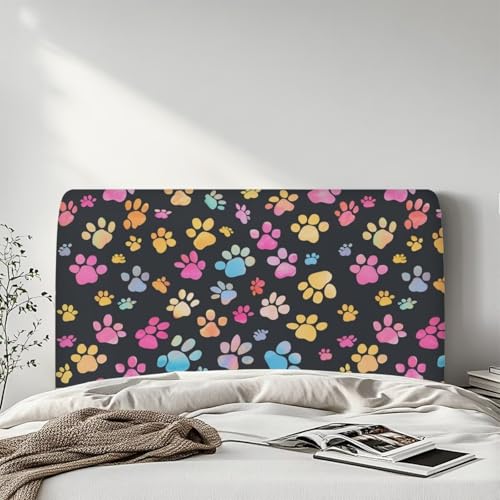 YUVAMAGIMO Dog Paw Bed Headboard Covers Stretch Decorative Furniture Protector Bed Head Cover for Twin Full Queen Size Bed Washable Upholstery Headboard Slipcover for Kids Bedroom Decor
