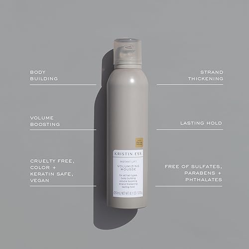 Miniatura 5 de Kristin Ess Mousse voluminizador Hair Instant Lift con aceite de ricino, aumenta el volumen + espesa, culturismo, sujeción duradera, no pegajosa,