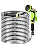 UNCO- Stainless Steel Metal Hose with 10 Functions Spray Nozzle, 75 ft, No Kink, Metal Garden Hose