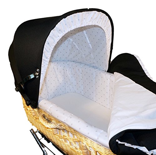 Eichhorn Kinderwagen SEN-WN-K043-RF-AIR Weidenkorbkinderwagen mit Lederriemengestell Korb Weide Natur, Luftrad, Stoff schwarz