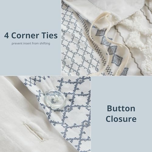 Image of INK+IVY 100% Cotton Duvet Mid Century Modern Design, All Season Comforter Cover Bedding Set, Matching Shams, Full /Queen, Imani Chenille Navy