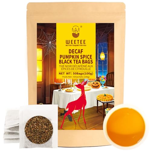 WT WEETEE Decaf Pumpkin Spice Tea Bags 50ct, CO2 Decaffeinated Black Tea