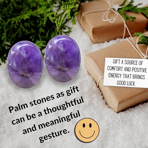 Image of Amazing Gemstone Amethyst Crystals and Healing Stones - Large Palm Stone Crystals Piedra - Crystal for Good Luck, Balanced Positive Energy, Meditation - Unique Stocking Stuffers Gifts for Women, Men