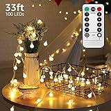 TuoPuLife LED String Lights,33ft 100 Led Waterproof Ball Lights, Battery Powered Starry Fairy Globe String Lights with Remote Timer for Bedroom, Garden, Christmas Tree, Wedding, Party (Warm Light)