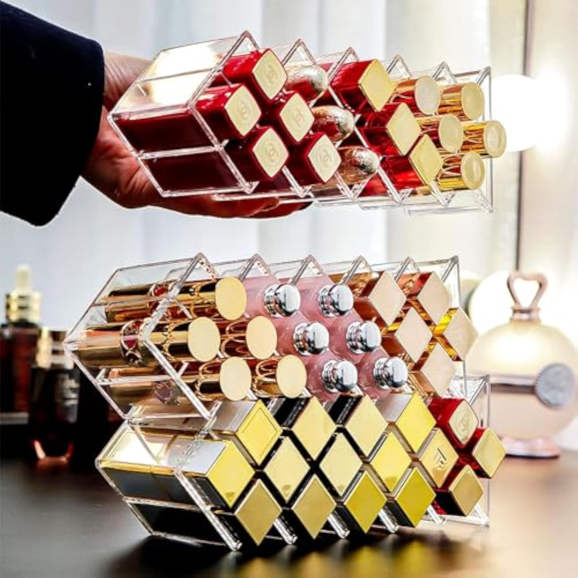 Lipstick Organizer Stackable Transparent 16 Compartment Tower
