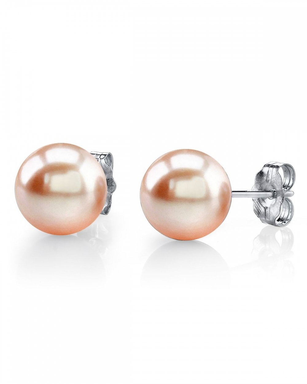 THE PEARL SOURCE Real Freshwater Pearl Stud Earrings for Women, 14K Yellow Gold AAAA Genuine Cultured Freshwater Pearls, Peach Pearl Jewelry Gift for Women, Hypoallergenic Fine Jewelry