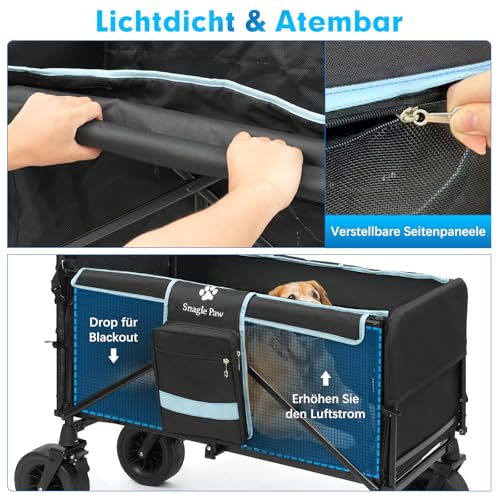 Snagle Paw Hundewagen mit Heckklappe&Ramp,Extra groß Faltbarer Hundebuggy Cart Für Große und Mittelgroße Hunde,Verstellbarem Griff&Feststellbremse 4 Rädern für Spaziergänge,Jogging,Reisen,bis zu 90kg