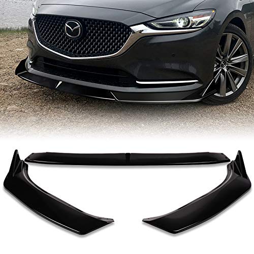 EPARTS ABS 3-Piece Front Bumper Lip Splitter Spoiler Kit Compatible With 2019 2020 2021 Mazda 6 Atenza (Painted Black)