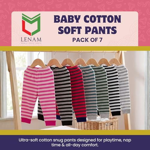 Image of LENAM Unisex Baby Unisex Baby Baby Cotton Snug Soft Pants /Diaper Fit /Pyjama /Leggings(Pack of 7) - Multicolor