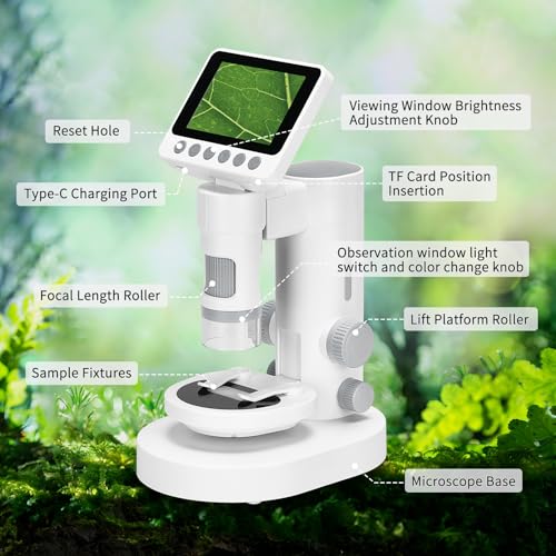 Image of OOZSTARMicroscope for Kids, Up to 1000 X Magnification, 3.5-inch Foldable Screen, Handheld Pocket Microscope for Kids,Science Education Kits for 8-12 Year olds