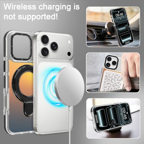 Image of Magnetic for iPhone 17 Pro Case with Stand [Compatible with Magsafe] [Cute Fashion Fluorescent Design] [1 Screen Protector] Slim Translucent Matte Case for iPhone 17 Pro 6.3 inch 2025, Black