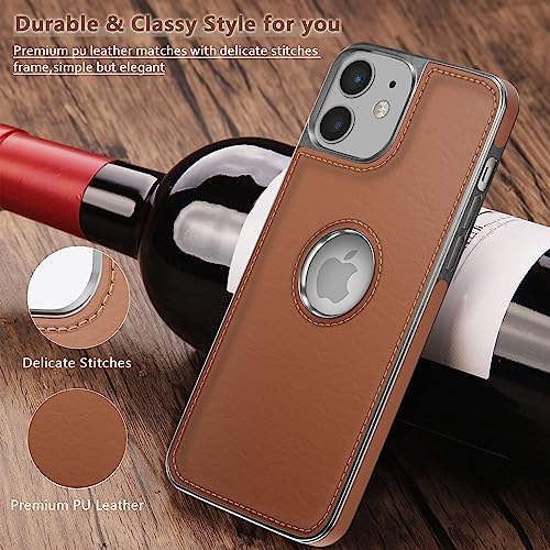 Image of Amazon Basics Back Cover iPhone 12 Mini Silver Electroplated Chrome | Full Camera Protection | Chrome Leather | Flexible Pu Leather Bumper Case (Tan)
