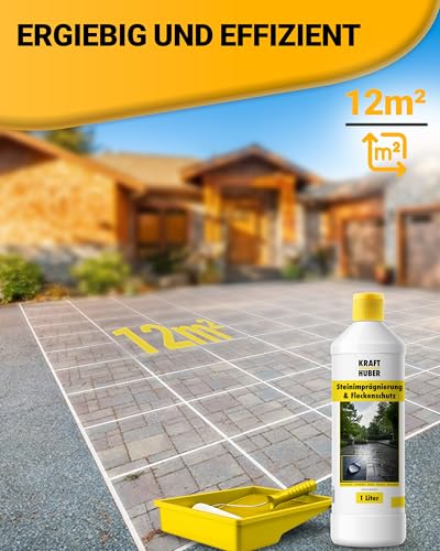 KRAFTHUBER® Steinimprägnierung Außen [1L = ca. 12m²] – Stein Imprägnierung für Pflaster, Beton & Naturstein – Farbneutral & Wasserabweisend