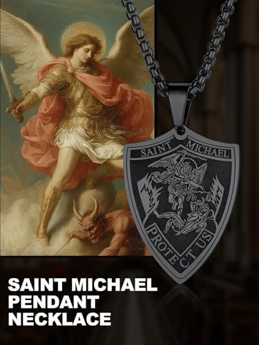 Image of U7 Saint Michael Necklace for Men,Stainless Steel /18K Gold Plated St Michael Archangel /Saint Benedict /Saint Christopher Pendant Amulet Necklace for Men Women
