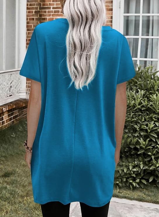 Poetsky 2026 Summer Tunic or Tops for Women to Wear with Leggings Square Neck Casual Long T Shirts with Pockets S-3XL - Image 2