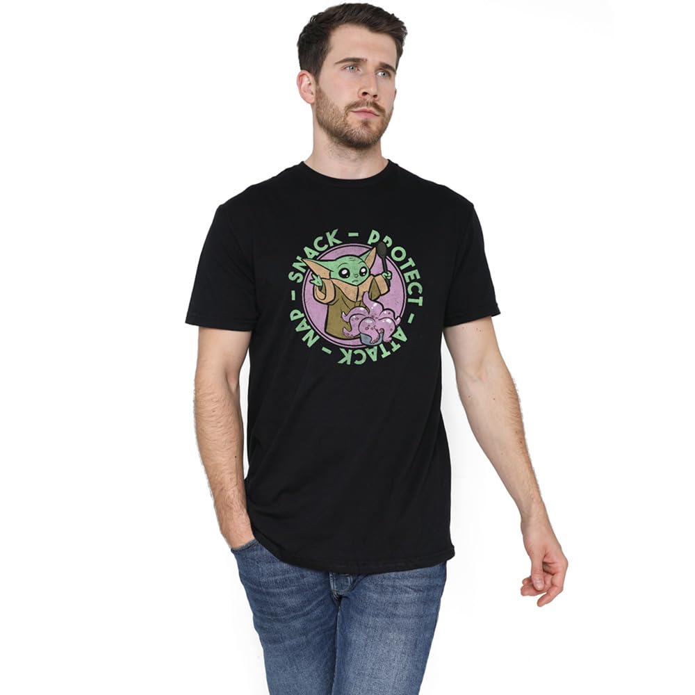 Star Wars Grogu Mandalorian Grogu Protect Attack Nap Snack Unisex T Shirt, Black, Small