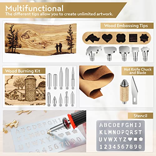 Woodland Home Professional Wood Burning Kit with Letters - Pyrography Pen Fully Adjustable Temperature With safety Stand - 27 Tips with Cutting Blade, Stencils and Deluxe Case - Thumbnail 7