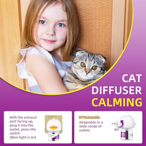 G · PEH Cat Pheromones Calming Diffuser Kit, 2 Pack Cat Calming Diffuser, Cat Diffuser Calming Kit with 2 Diffuser + 2 Refill 48ml Vial Relieve Anxiety Stress for Cats Calm for 60 Days