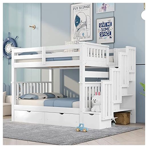 Harper & Bright Designs Full Over Full Bunk Bed with Stairs for Adults,Wooden Full Bunk Beds with 6 Storage Drawers and Shelves, Detachable Full Size Bunk Beds for Teens,Kids,Boys & Girls,White