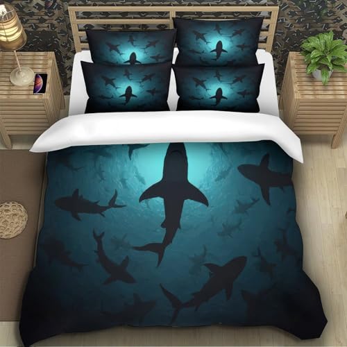 Linge de lit microfibre résistante 3 pièces motif requin 3D - 5
