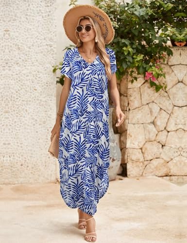 Image of JollieLovin Womens Plus Size Casual Summer Maxi Long Dress Short Sleeve T-Shirt Loose Sun Dress(L-5X)