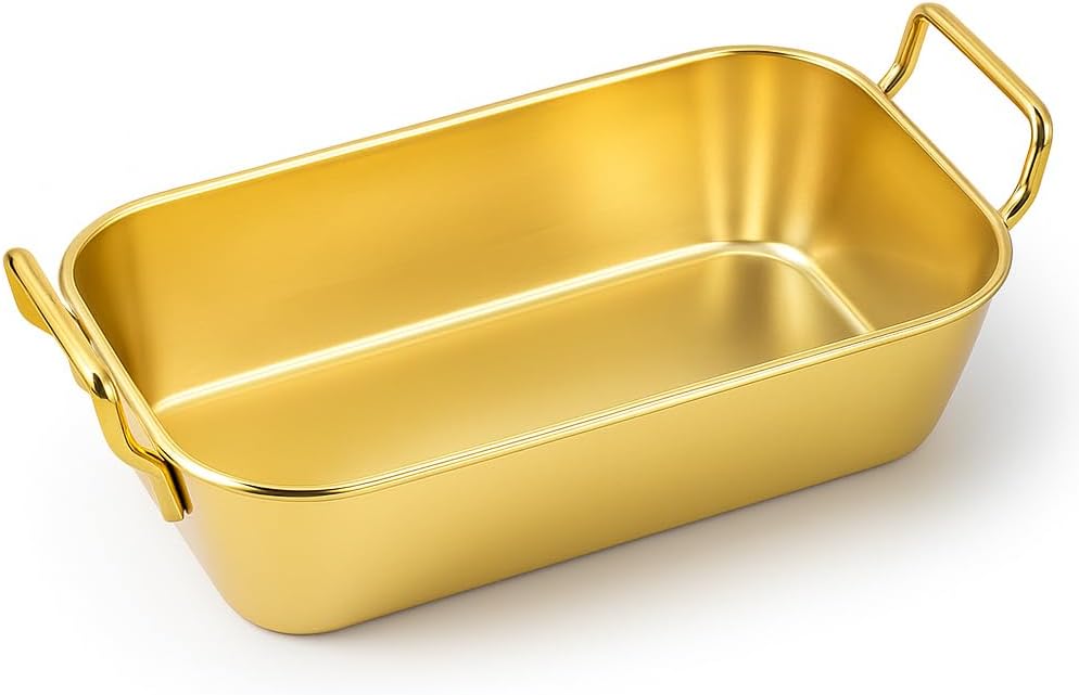 Stainless Steel Snack Plate for Fried Chicken Fries Hot Dog and Snacks Heavy Duty Square Serving Tray with Double Ears Premium Food Display Plate for Kitchen Restaurants and Outdoor Camping