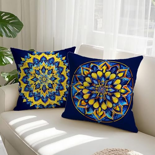 Housse coussin 80x80cm imperméable double face en velours jaune avec zip invisible - 3