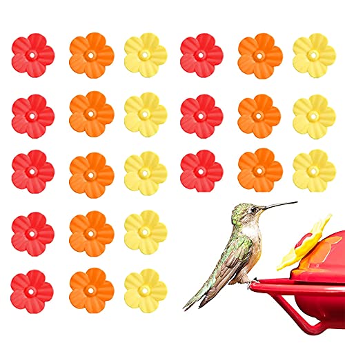 24 PCS Hummingbird Feeder Parts Hummingbird Feeders Replacement Flowers for Outdoors Bird Feeding Ports Replacement Parts of Window Hanging Bird Feeder (Red & Yellow & Orange)