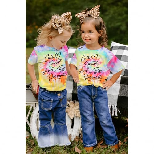 CM C&M WODRO Toddler Baby Girls T-Shirt Funny Letter Graphic Tee Tie Dye Birthday Shirt Short Sleeve Kid Girl Cute Summer Top3