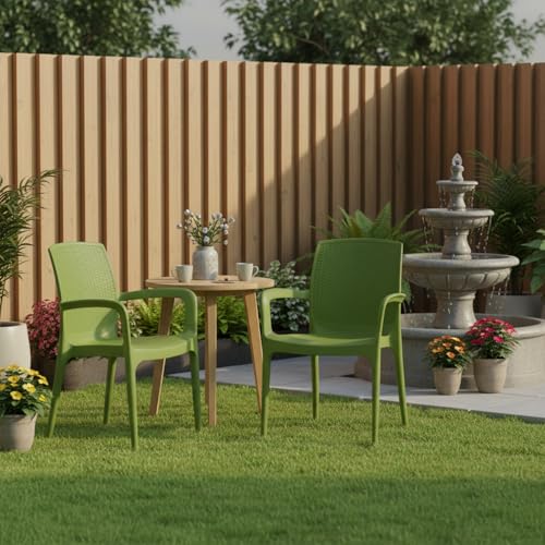 Image of Supreme Texas Heavy Duty Armrest Plastic Chair for Home, Garden, Office, Indoor /Outdoor Use|Color: Mehandi Green; Set of 2 Chairs