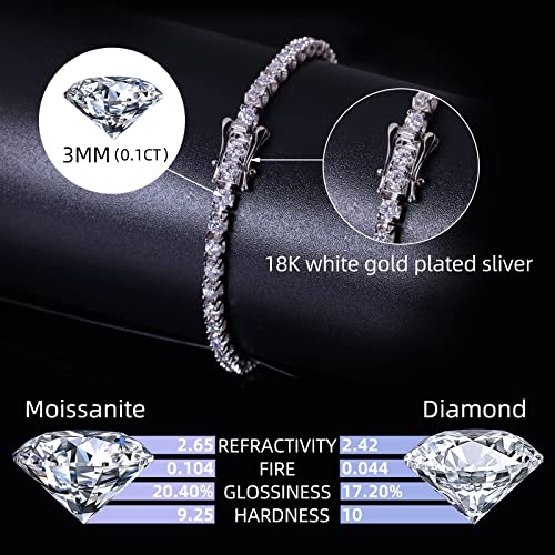 Moissanite Tennis Bracelets for Women, 18K White/Yellow Gold Plated Sterling Silver Mens Bracelet 3MM-4MM Lab Created Simulated Diamond Wedding Bracelets for Brides/Birthday/Valentine's Day Gift, 3mm2