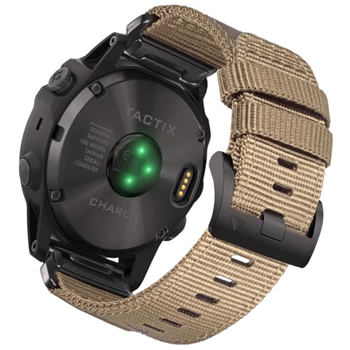 Image of HEMSUT Premium Nylon Watch Band for Garmin Quick Fit Watch - 20 /22 /26mm, Glossy Durable Non-Taper Strap with Tang Buckle Military Strap for Fenix Forerunner Approach MARQ Epix Tactix Quatix D2 Series