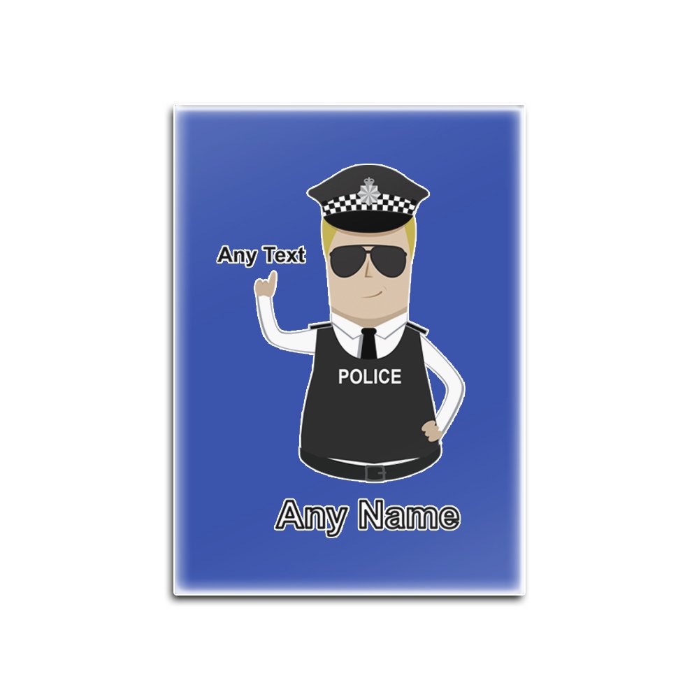 Unigift Blue Personalised Gift - Police Constable/Sergeant / (Chief) Inspector Glass Fridge Magnet (Police Design Colour) Name Message Unique Pad Pc Sgt Insp Cid Ds - Blonde Policeman Hat Cap - Detective