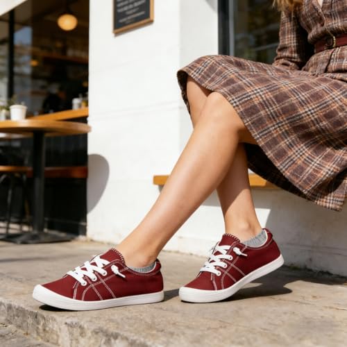 Image of Womens Slip On Shoes, Canvas Low Top Sneakers, Casual Classic Flat Shoes | Comfort Fashion Sneaker with Non Slip Rubber Outsole, Lightweight Tennis Shoes for Walking, Shopping, Picnic, Travel