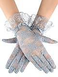SATINIOR Ladies Lace Gloves for Women Tea Party Elegant Short Courtesy Gloves for Wedding Dinner Opera Parties(Grey,1 Pcs)